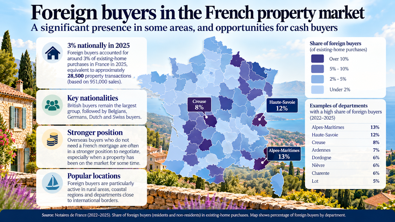 Foreign property buyers in France and departments popular with overseas purchasers