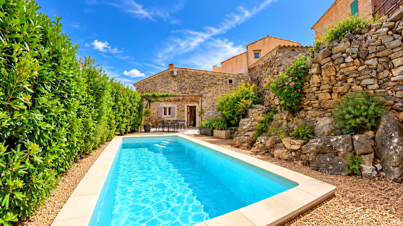 Caussiniojouls 2 bed stone cottage for winter rentals in South France